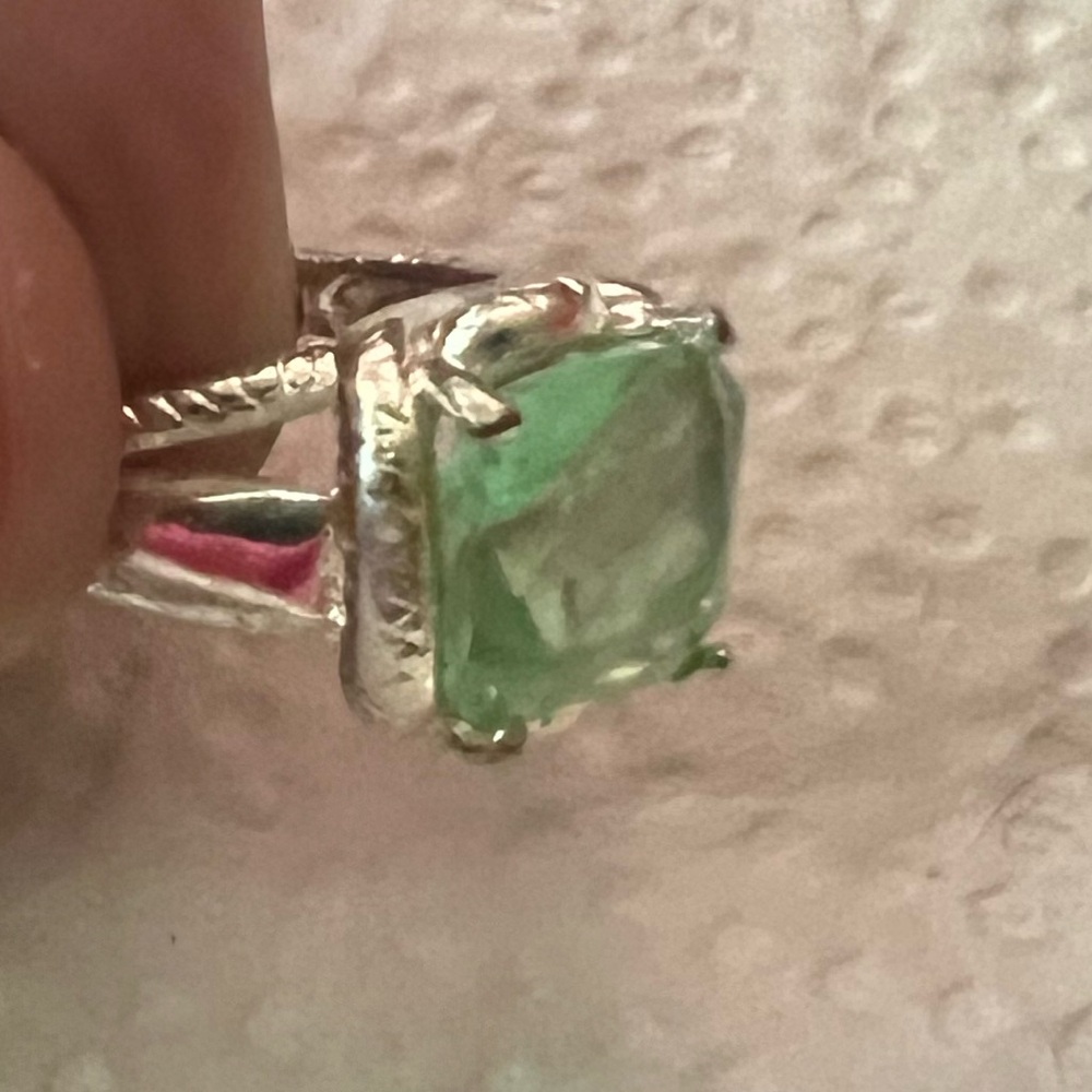 Green Gemstone Silver Ring with Prong Setting